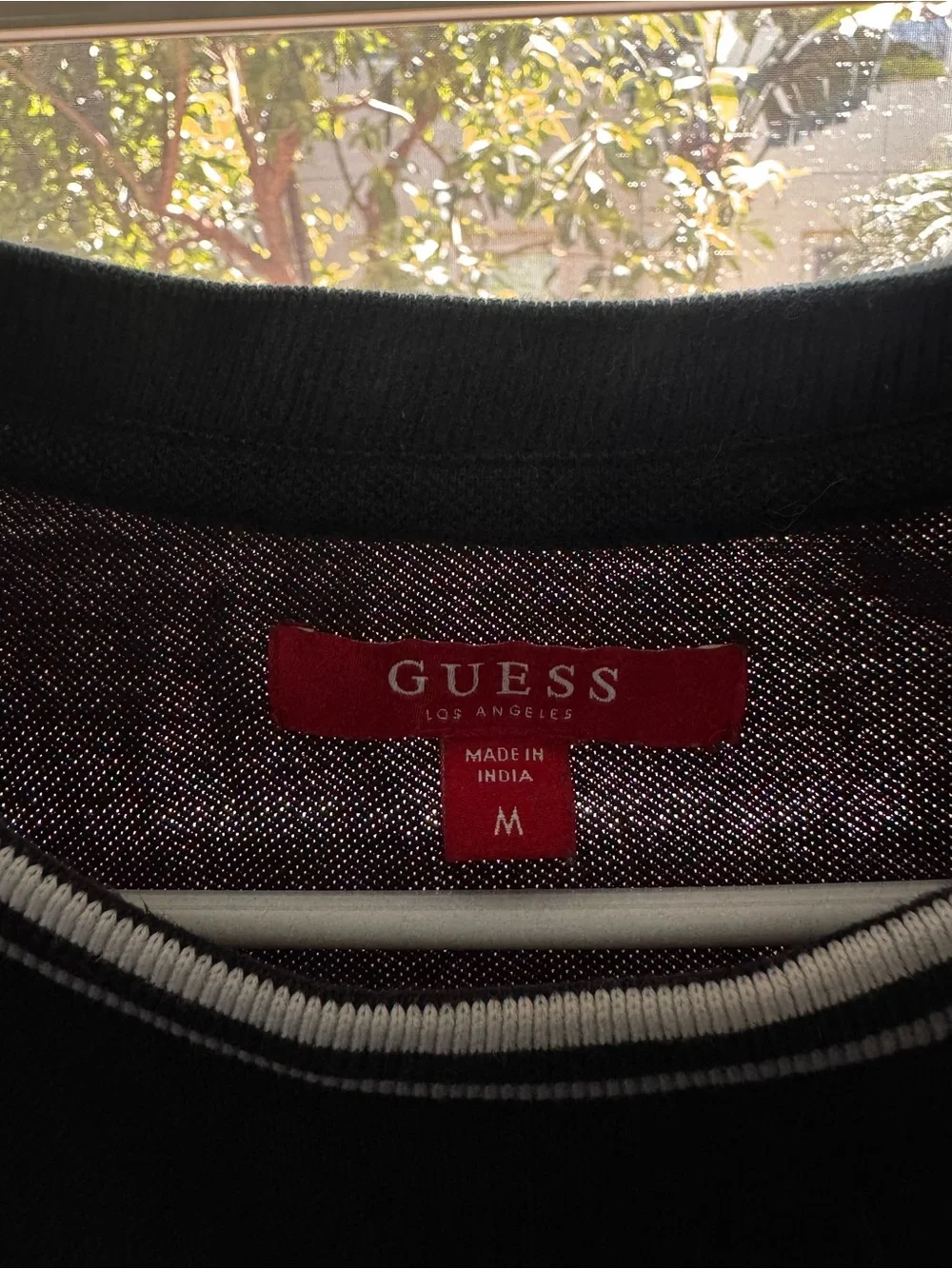 GUESS Black Short-Sleeve Logo Crewneck Tee with White Stripes - Picture 3 of 3